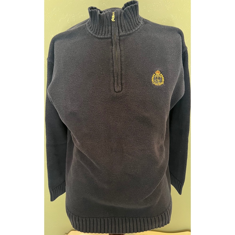 Lauren Ralph Lauren Vintage Men’s XL Navy Blue 1/4 Zip Crest Logo Cotton Sweate